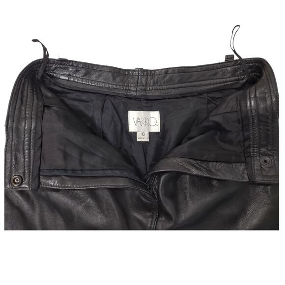 VAKKO Upcycled Black Leather Mini Skirt Sz 10 High Waist Jean Style Vintage Y2K - Picture 10 of 11